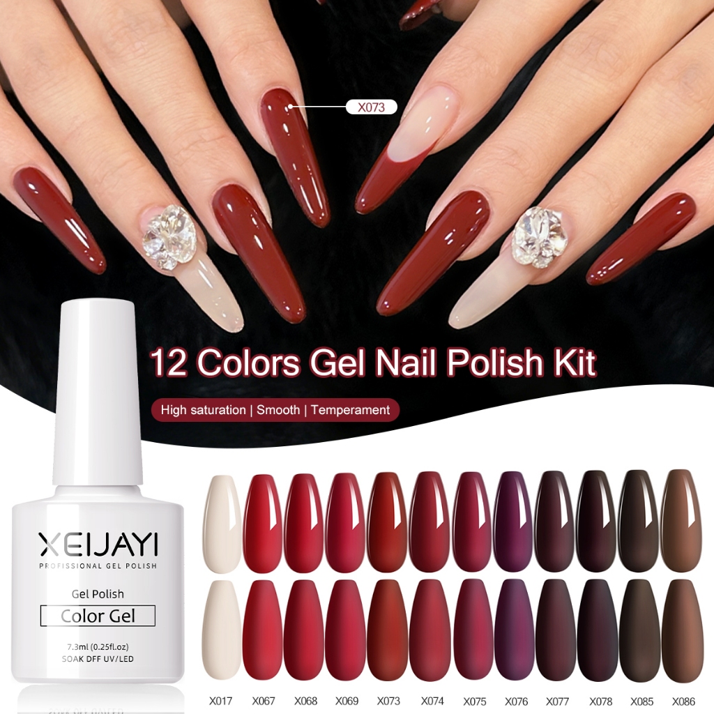 XEIJAYI 7.3ml ชุดยาทาเล็บเจลสีน้ำตาลแดงสไตล์เรโทรใหม่ 12 สี มีหลายชุดให้เลือก บรรจุในกล่องของขวัญ