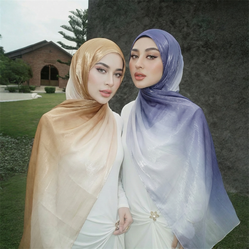 LAVEN Gradient Shimmer Shawl Hijab ชีฟอง Headscarf Lustrous ผ้าพันคอแฟชั่น Lithe ผู้หญิงผ้าคลุมไหล่มุสลิม Tudung