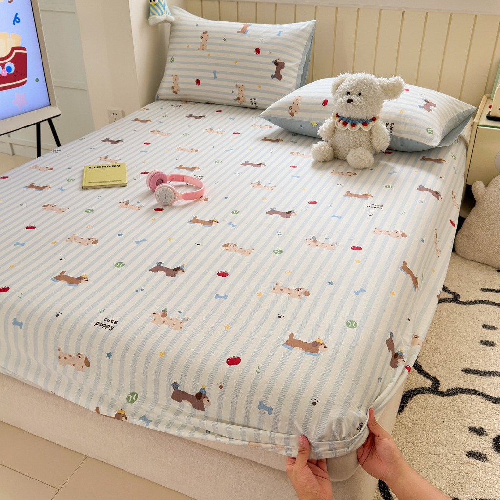 ผ้าปูที่นอนลายการ์ตูนผ้าฝ้าย 100% นักเรียน Domitory Single Queen / King Size ผ้าปูที่นอน Cadar ปลอกหมอน