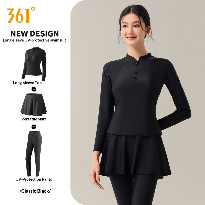 ชุดว่ายน้ำ 3 ชิ้นสำหรับผู้หญิง พร้อมกระโปรงและผ้าคลุมแขนยาว Surf & Snorkel Rash Guard