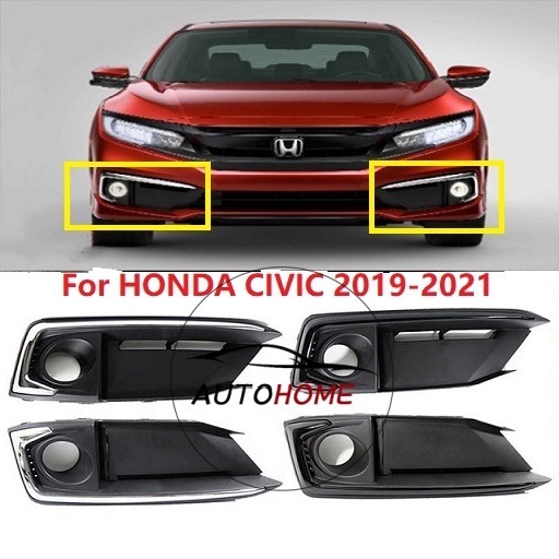 สําหรับ Honda Civic 2019 2020 2021 TBA TEA FC รถกันชนหน้าไฟตัดหมอกฝาครอบกรอบFoglight Foglampฝาครอบ