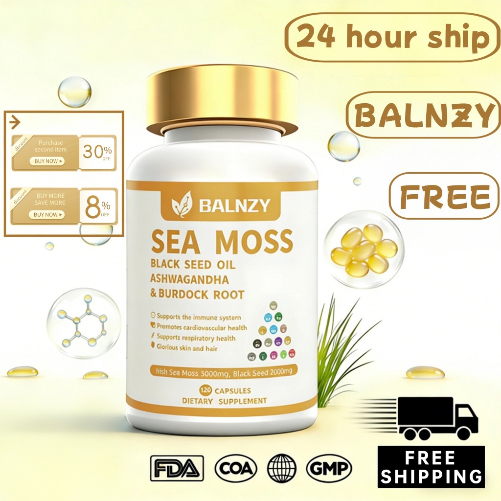 Balnzy สาหร่ายโนริแคปซูลน้ำมันเมล็ดสีดำที่มี 15,000mg ของ Shilajit และ Ashwagandha เพื่อช่วยสุขภาพทางเดินอาหารการสนับสนุนภูมิคุ้มกันสารต้านอนุมูลอิสระรักษาสุขภาพหัวใจให้พลังงาน