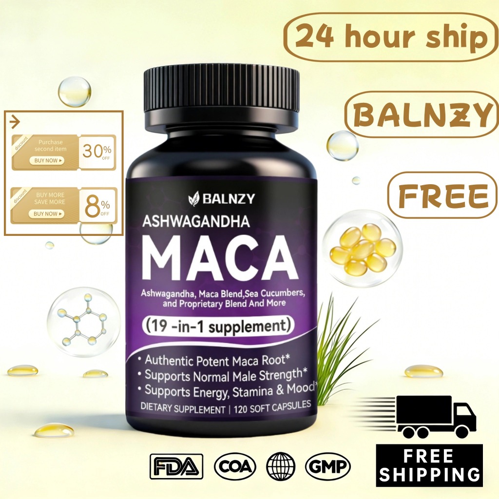 อาหารเสริมราก Maca พร้อม Ashwagandha & Shilajit & Black Pepper สําหรับรองรับพลังงาน, Stamina & Mood ผู้หญิงและผู้ชาย