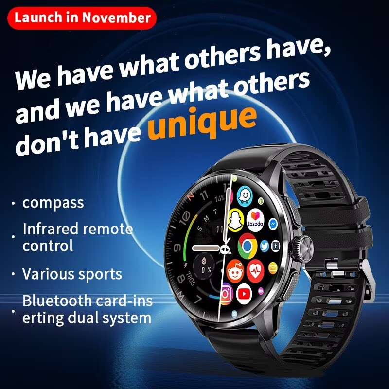 Android สมาร์ทวอท์ช H100 3+32GB 4G ซิมการ์ดนาฬิกาโทรศัพท์อัจฉริยะ AMOLED หมุนกล้อง APP ดาวน์โหลด 202