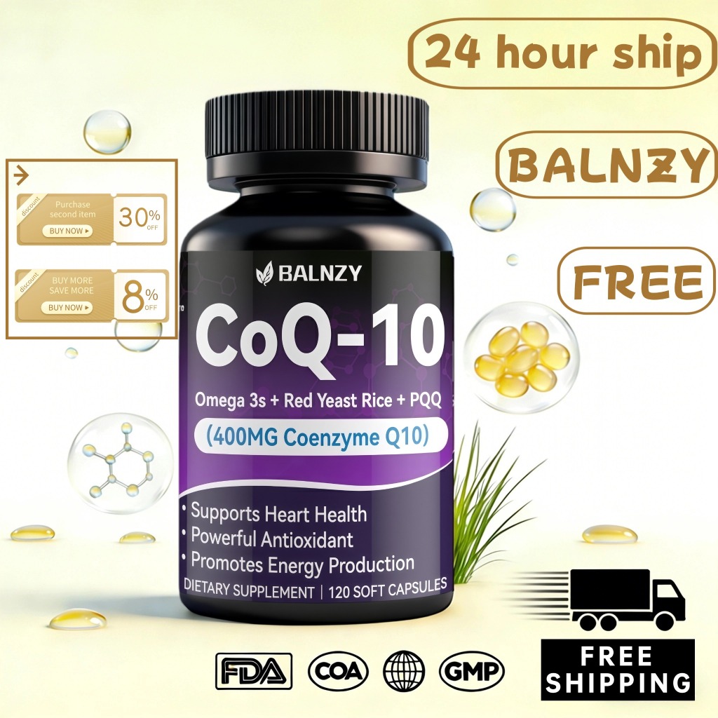 Balnzy CoQ10-400mg พร้อมข้าวยีสต์แดง, PQQ & Black Pepper - การดูดซึมสูง Coenzyme-Q10 พร้อมสารต้านอนุมูลอิสระอันทรงพลังสําหรับหัวใจและการผลิตพลังงาน