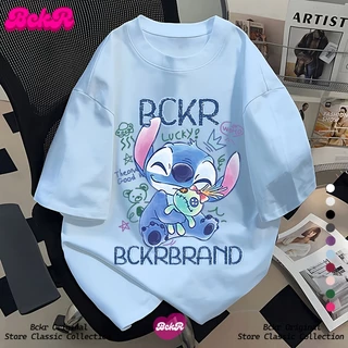 🎀BCKR🎀พร้อมส่งจากกทม🔥เสื้อยืดผู้หญิงสไตล์เกาหลี ขนาดโอเวอร์ไซส์ ลายพิมพ์สติทชี่ ผ้าฝ้าย คอกลม แขนสั้น 🩵💧 YG65