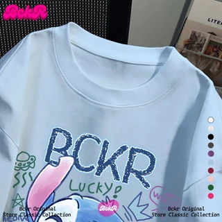 🎀BCKR🎀พร้อมส่งจากกทม🔥เสื้อยืดผู้หญิงสไตล์เกาหลี ขนาดโอเวอร์ไซส์ ลายพิมพ์สติทชี่ ผ้าฝ้าย คอกลม แขนสั้น 🩵💧 YG65