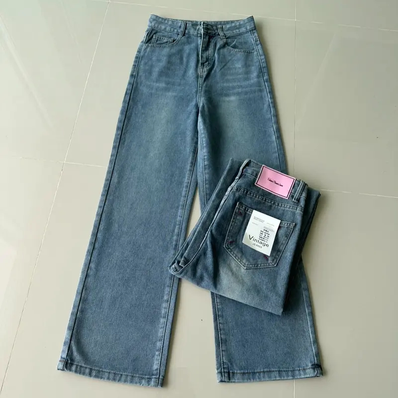 Y2K Retro กางเกงยีนส์ขาตรงwide leg สำหรับผู้หญิง high waist slim fit ปี 2025