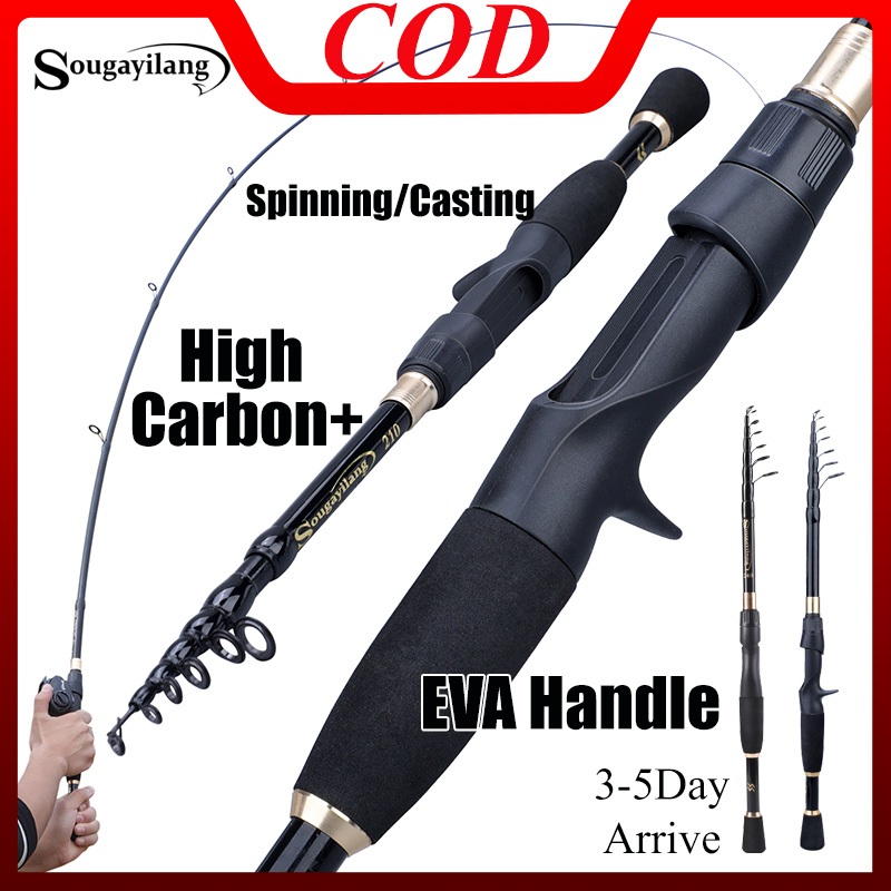 Sougayilang 1.8m Spinning/Casting Fishing Rod 2 ส่วนคาร์บอนแบบพกพาน้ําหนักเบา Rod Hook สําหรับน้ําจืด