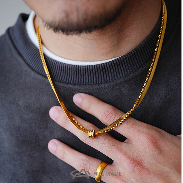 สร้อยคออัลลอยด์ไทเทเนียมและเหล็ก เคลือบ18K สำหรับทุกคน กันน้ำได้HMN21