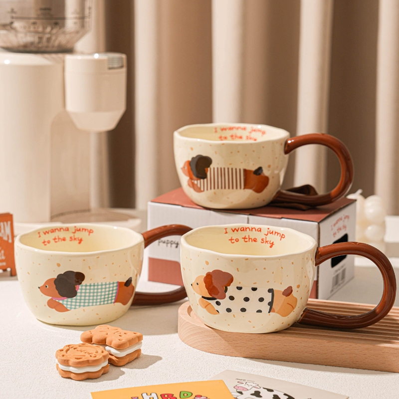 SENSENLIVE   ของขวัญวันเกิด แก้วน้ำเซรามิก ลายสุนัขน่ารัก  สวยงาม ใช้ดื่มน้ำที่บ้านได้ ของขวญั ปัจฉมิ