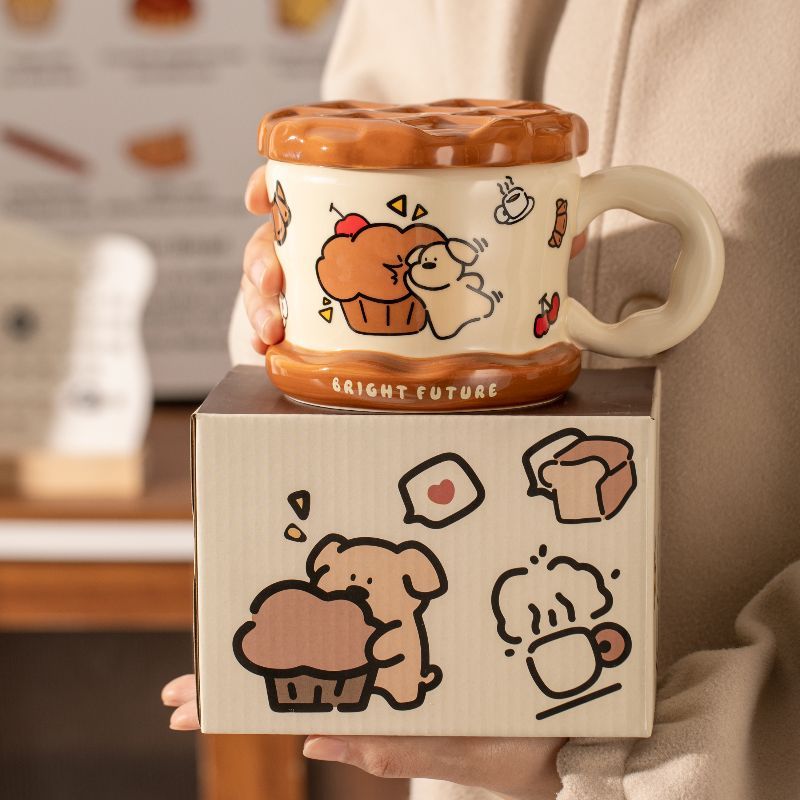 SENSENLIVE แก้วน้ำเซรามิกคู่ น่ารัก 🎀🎁 พร้อมฝาปิด ชุดกล่องของขวัญ มูลค่าสูง ของขวัญวันเกิดสาว ของขวญั ปัจฉมิ