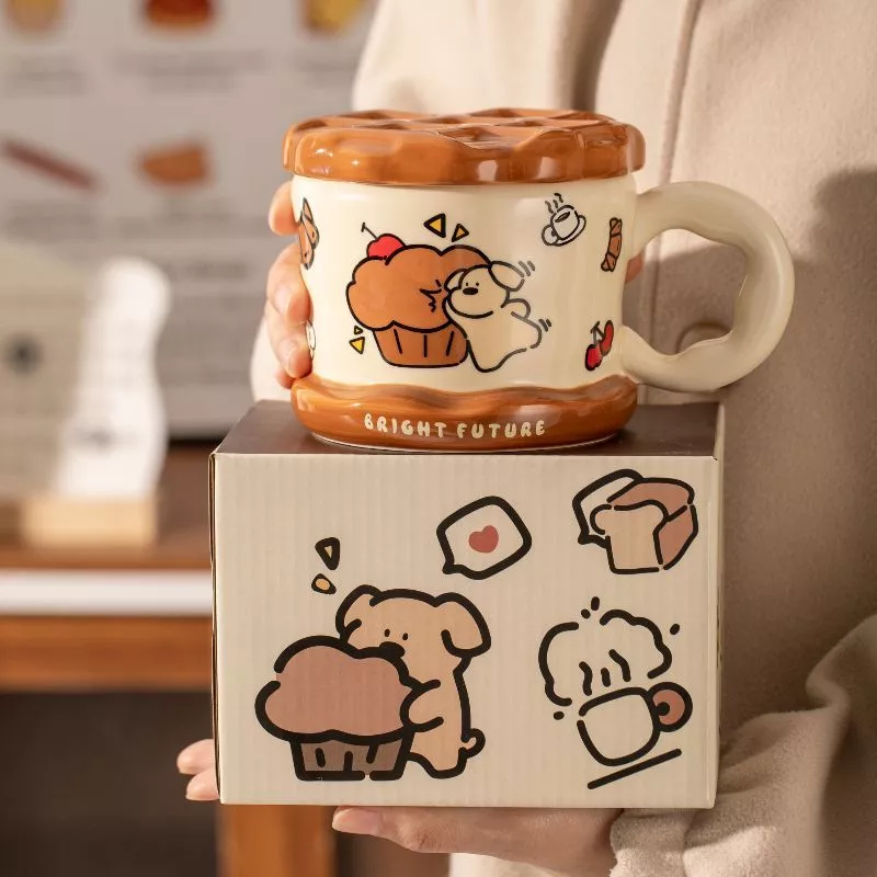 SENSENLIVE แก้วน้ำเซรามิกคู่ น่ารัก 🎀🎁 พร้อมฝาปิด ชุดกล่องของขวัญ มูลค่าสูง ของขวัญวันเกิดสาว ของขวญั ปัจฉมิ