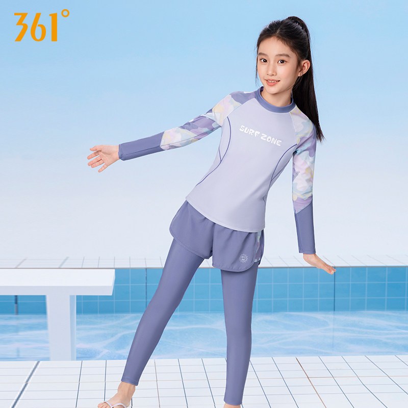 361 องศาชุดว่ายน้ําความร้อนแขนยาวสีม่วงสําหรับเด็กผู้หญิง - ขึ้น 50+ ป้องกันแสงแดด & อบอุ่น เด็ก ผื่น อารักขา สําหรับว่ายน้ําน้ําเย็น