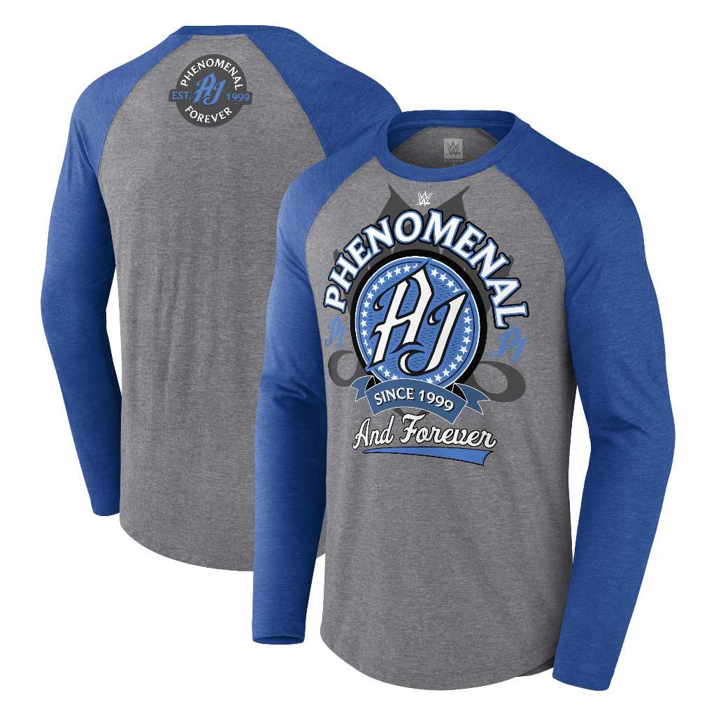 เสื้อยืดแขนยาวผู้ชายสีเทา/น้ําเงิน AJ Styles Forever Raglan