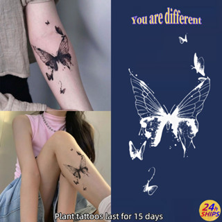 สติกเกอร์รอยสักชั่วคราว ลายผีเสื้อ สีดํา กันน้ํา ติดทนนาน 15…