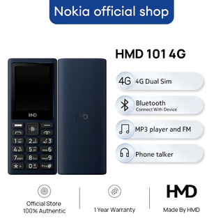 ใหม่ HMD 101 4G โทรศัพท์ปุ่มกดพื้นฐานพร้อมแอปคลาวด์ไฟฉาย LED คู่ MP3 Dual Sim รับประกัน 1 ปี 2 นิ้ว 1000 mAh