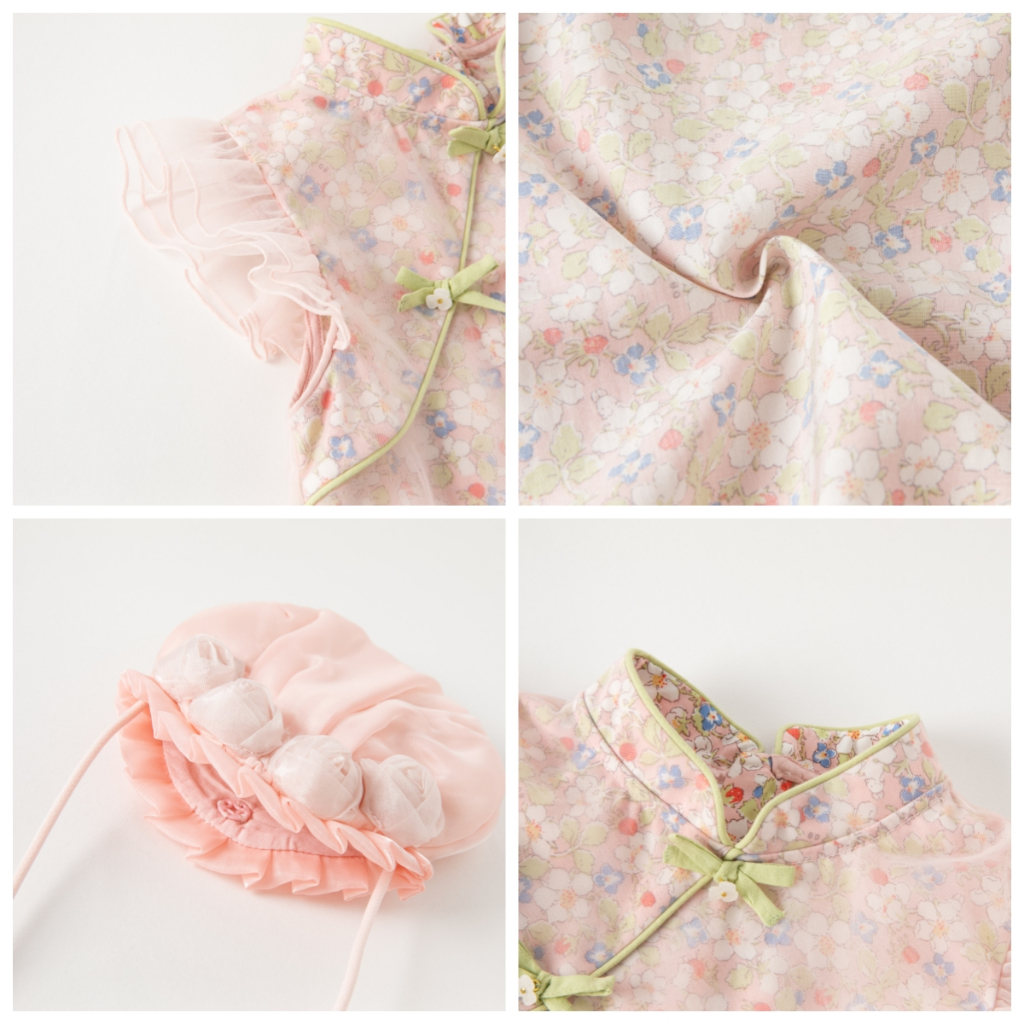 Dave Bella 2Y-9Y ชุดเดรสเด็กหญิง สีชมพูดอกไม้พิมพ์เด็กสาว cheongsam สไตล์ชุด small satchel DB2234762 - รูปที่ 3