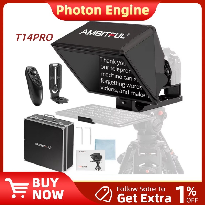 Ambystful T14 PRO จอใหญ่พร้อมงานสัมภาษณ์มืออาชีพ Teleprompter แบบพับได้สําหรับสมาร์ทโฟนกล้อง DSLR Live Video Recordin