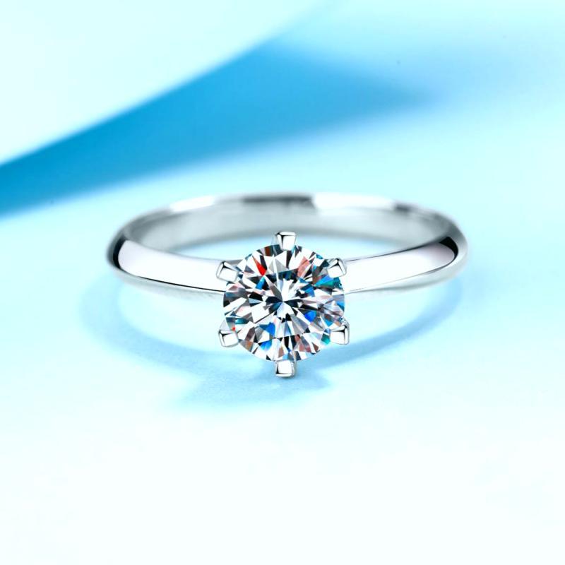 X-046 925เงินสเตอร์ลิงผู้หญิงสไตล์เรียบง่ายแหวน,0.5กะรัต/1กะรัต/2กะรัต (มีใบรับรอง),เพทาย6.5มม
