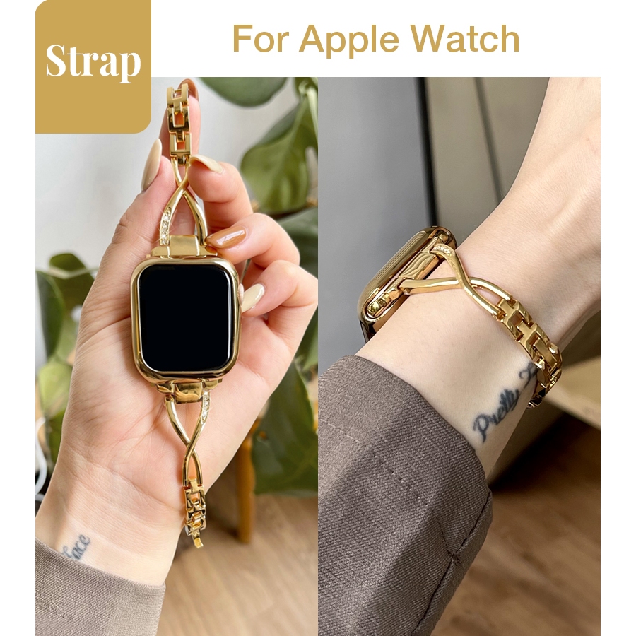 ผู้หญิงสแตนเลสสตีลหูข้าวสาลีรูปแบบ Snap สำหรับ Apple Watch S11 SE3 Ultra3 S10 S9 S8 SE S7 s6 Ultra 49 มม.46 มม.42 มม.40 มม.44 มม.41 มม.45 มม.IWatch Band