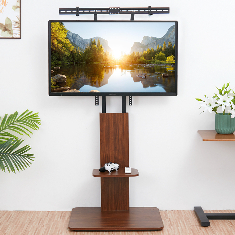 ขาแขวนทีวีตั้งพื้น ขาตั้งทีวี 55 32-65 นิ้ว LCD LED TV พร้อมชั้นวางไม้ ปรับความสูงได้ VESA 600x400 มม