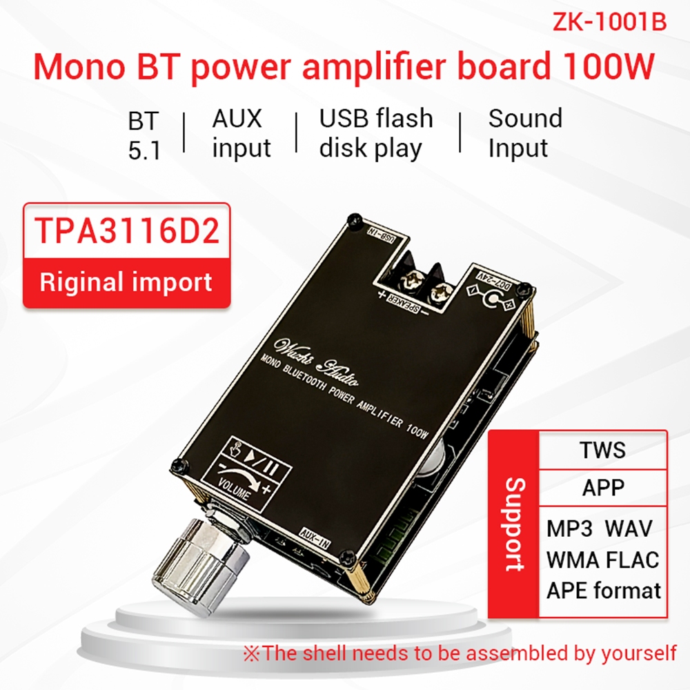 Pcbfun ZK-1001B DC7-24V Mono 100W BT โมดูลเครื่องขยายเสียงรองรับ App พร้อมกล่อง Tws เครื่องขยายเสียง