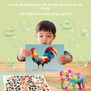 3D Geometric Collage รูปหลายเหลี่ยม DIY ชุดจิตรกรรมสติกเกอร์ทําด้วยมือ, ภาพวาดโฮมเมดสําหรับเด็ก