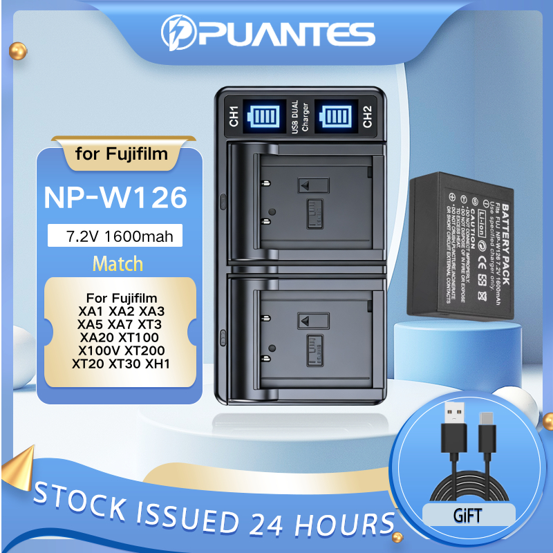 Puantes NP-W126/W126A แบตเตอรี่กล้อง + USB2 สล็อตสําหรับ Fujifilm X-M5 HS30EXR HS33EXR HS35EXR HS50E