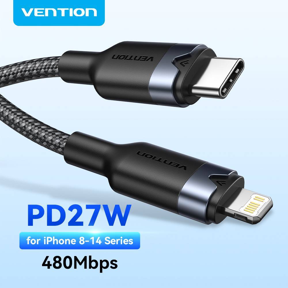 Vention USB 2.0 Type-C ชาย Lightning ชาย 3A สาย 27W 480Mbps Fast Charging Fast สายชาร ์ จสําหรับ iPhone 14 Pro/Pro Max