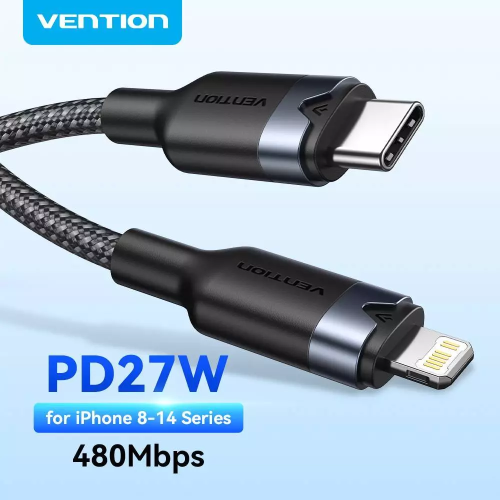 Vention USB 2.0 Type-C ชาย Lightning ชาย 3A สาย 27W 480Mbps Fast Charging Fast สายชาร ์ จสําหรับ iPhone 14 Pro/Pro Max
