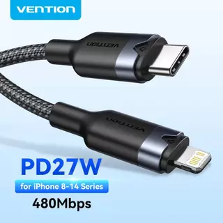 Vention USB 2.0 Type-C ชาย Lightning ชาย 3A สาย 27W 480Mbps Fast Charging Fast สายชาร ์ จสําหรับ iPhone 14 Pro/Pro Max