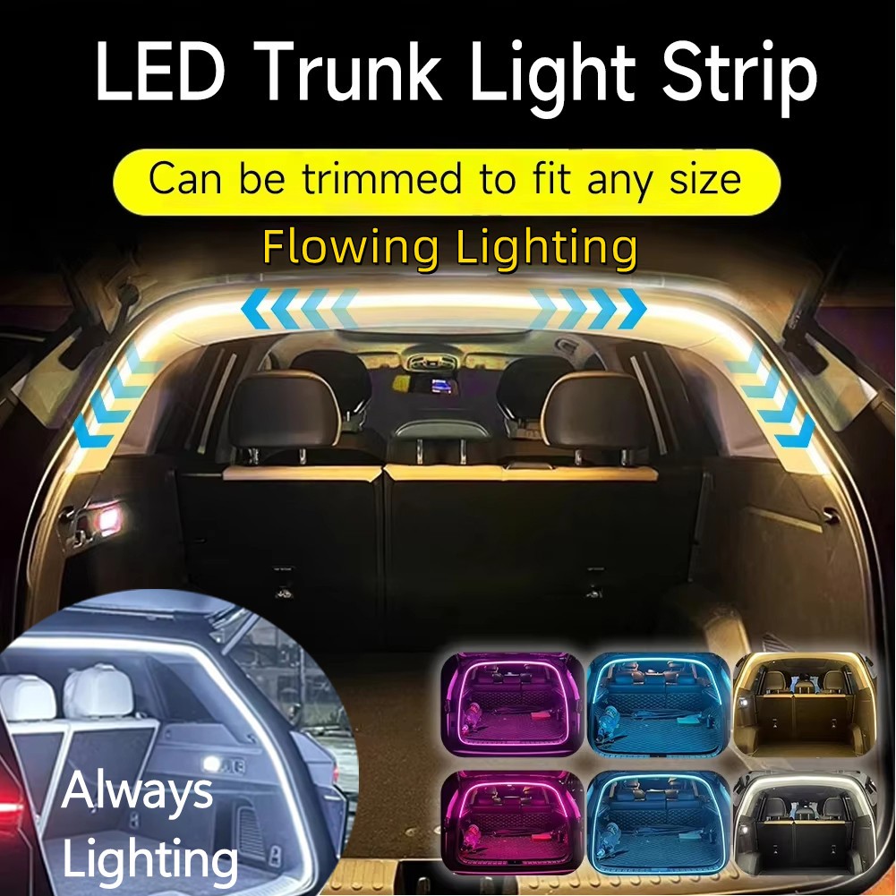 รถTrunk Ambient LED Light Strip 2M 4MการตรวจจับอัตโนมัติTailgateตกแต่งไหลสายไฟภายในภายนอกอุปกรณ์เสริมในรถยนต์