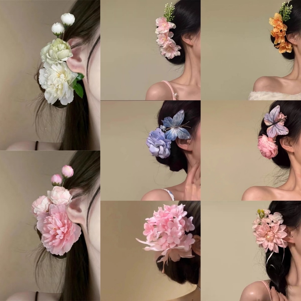 กิ๊บติดผมดอกโบตั๋นสีชมพู ออกแบบสวยงาม เพื่อเสริมสร้างทรงผมและสไตล์