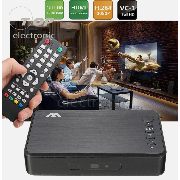 1080P HD เครื่องเล่นสื่อ HDMI RMVB MKV SD SDHC USB JPEG เสียงออปติคอลระยะไกล