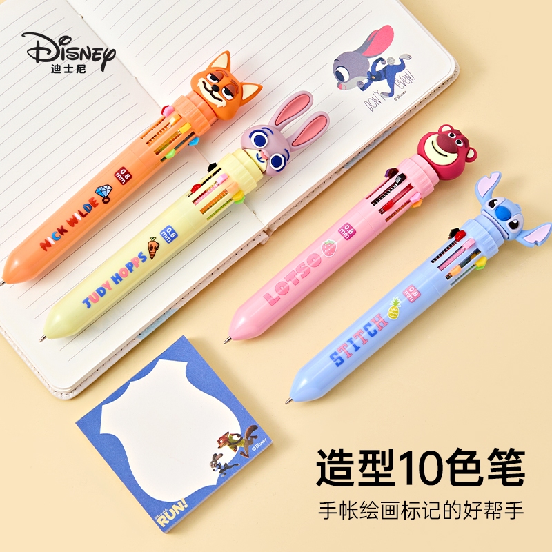 ดิสนีย์ ปากกาลูกลื่น 10 สีลายการ์ตูนสําหรับเด็กและนักเรียนปากกามาร์กเกอร์หลายสีสร้างสรรค์และน่ารักรูปแกะสลักสามมิติปากกาเจลกด