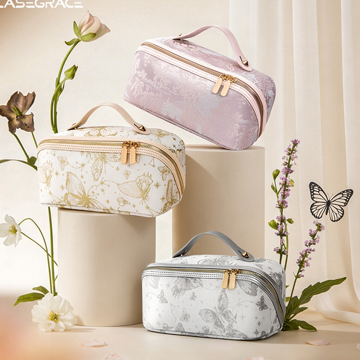 CASEGRACE กระเป๋าเครื่องสําอางกระเป๋าเดินทางขนาดใหญ่กระเป๋าผู้หญิงหรูหรา PU แบบพกพากระเป๋าเก็บล้าง Organizer