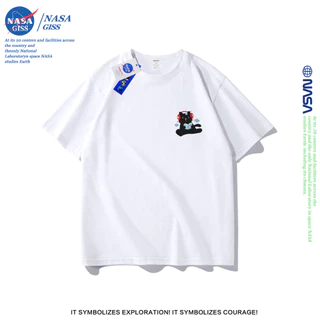 NASA เสื้อยืดชายหญิงแขนสั้น สไตล์ลำลอง summer แมวเพลง พิมพ์ลาย คอตตอน คอกลม หลวมและระบายอากาศ