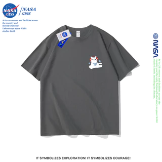 NASA เสื้อยืดชายหญิงแขนสั้น สไตล์ลำลอง summer แมวเพลง พิมพ์ลาย คอตตอน คอกลม หลวมและระบายอากาศ