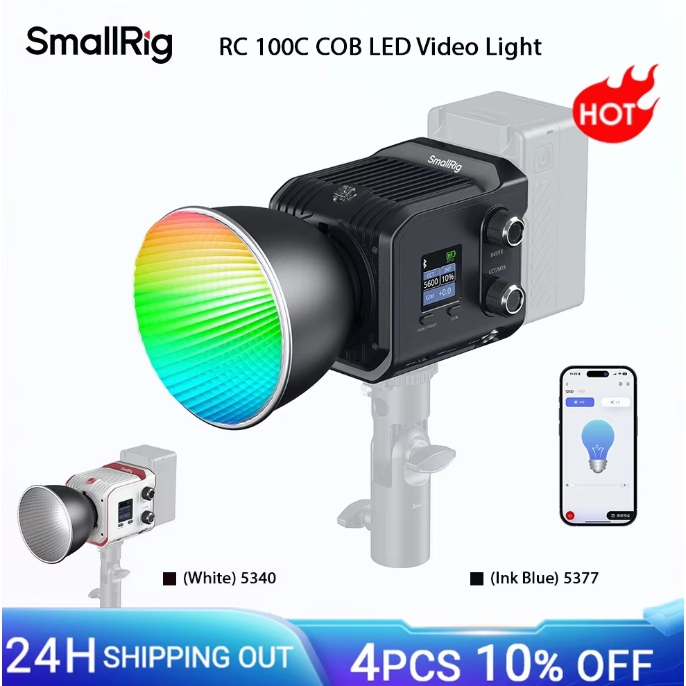 SmallRig RC 100C RGBWW LED Video Light w App Control 100W Mini COB ต่อเนื่องเอาต์พุตมือถือ Spotlight