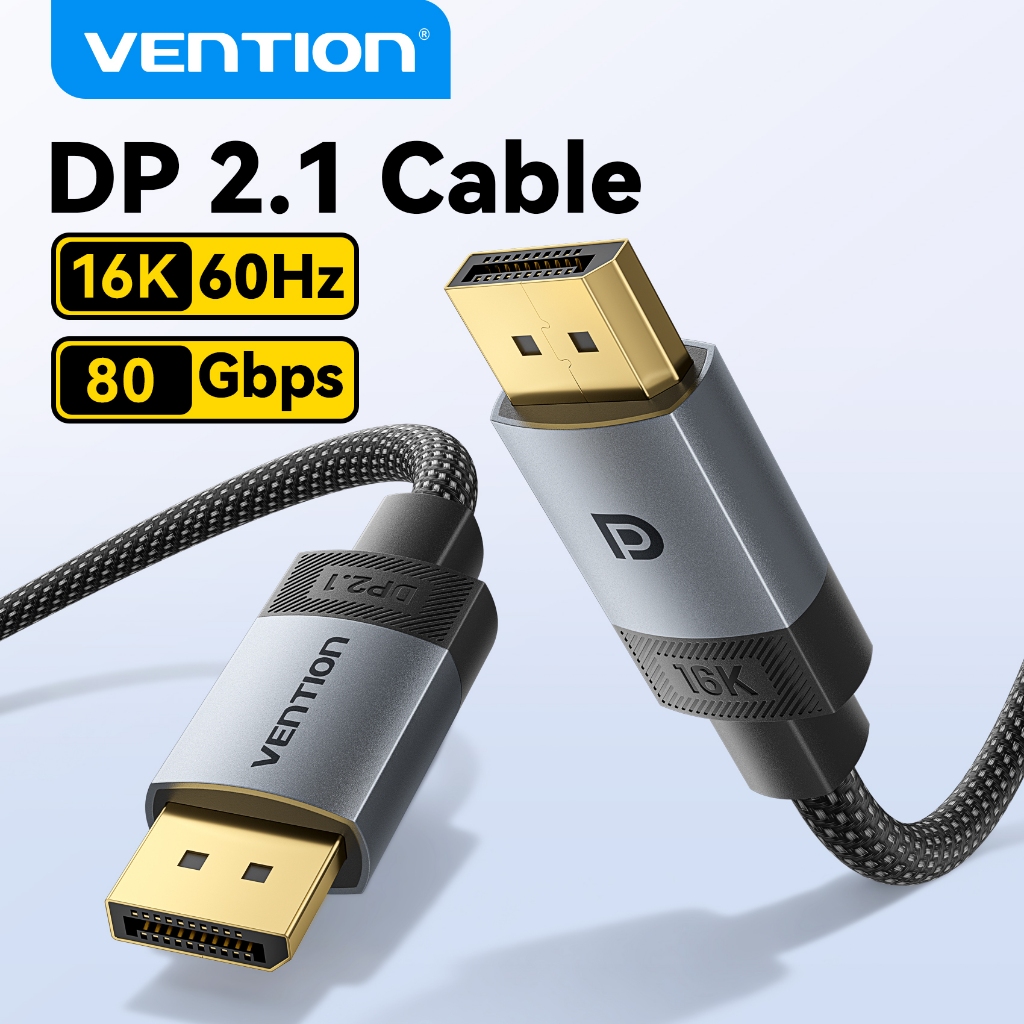 Vention DisplayPort 2.1 สาย 16K Ultra HD 54Gbps 240Hz Refresh Rate Dynamic HDR Braided สําหรับจอภาพ