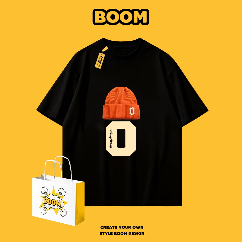 BOOM เสื้อยืดคอกลม ใส่ได้ทั้งชายและหญิง ผลิตจากผ้าคอตตอน 100% Oversize ระบายอากาศดี เหมาะสำหรับเยาวชน แฟชั่นคลาสสิก