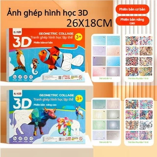 3D Geometric Collage รูปหลายเหลี่ยม DIY ชุดจิตรกรรมสติกเกอร์ทําด้วยมือ, ภาพวาดโฮมเมดสําหรับเด็ก