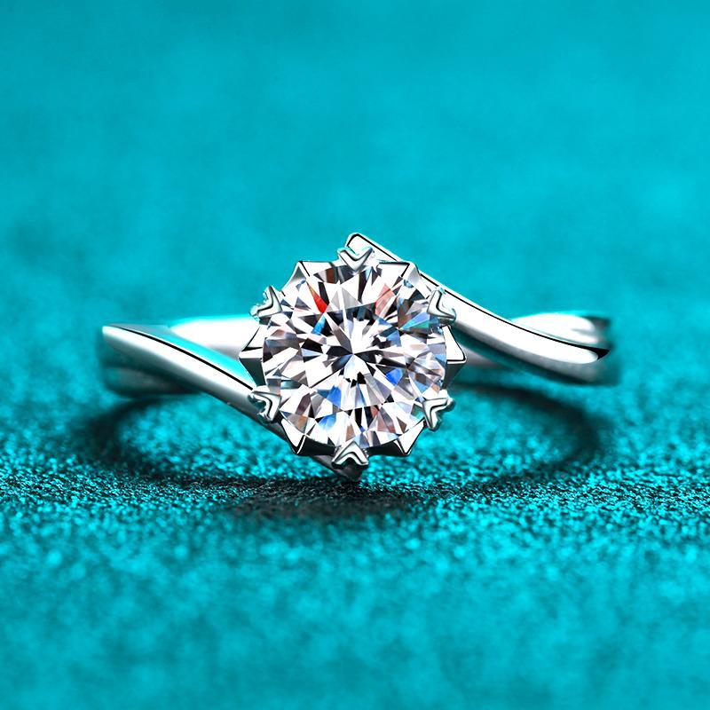 X-059 แหวนเงินแท้ 925 ผู้หญิง 0.3 กะรัต/0.5 กะรัต/1 กะรัต/2 กะรัต มอยซาไนต์ (มีใบรับรอง)