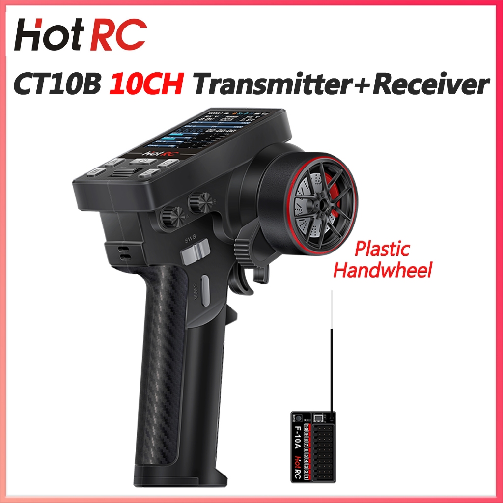 HotRC CT-10B 10CH รีโมทคอนโทรลพลาสติก Handwheel หน้าจอสีเครื่องส่งสัญญาณ F-10A สําหรับ RC รถเครื่องบ