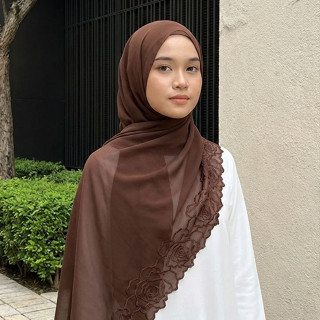 LAVEN พรีเมี่ยมชีฟอง Sulam ผ้าคลุมไหล่ผ้าพันคอดอกไม้เย็บปักถ…