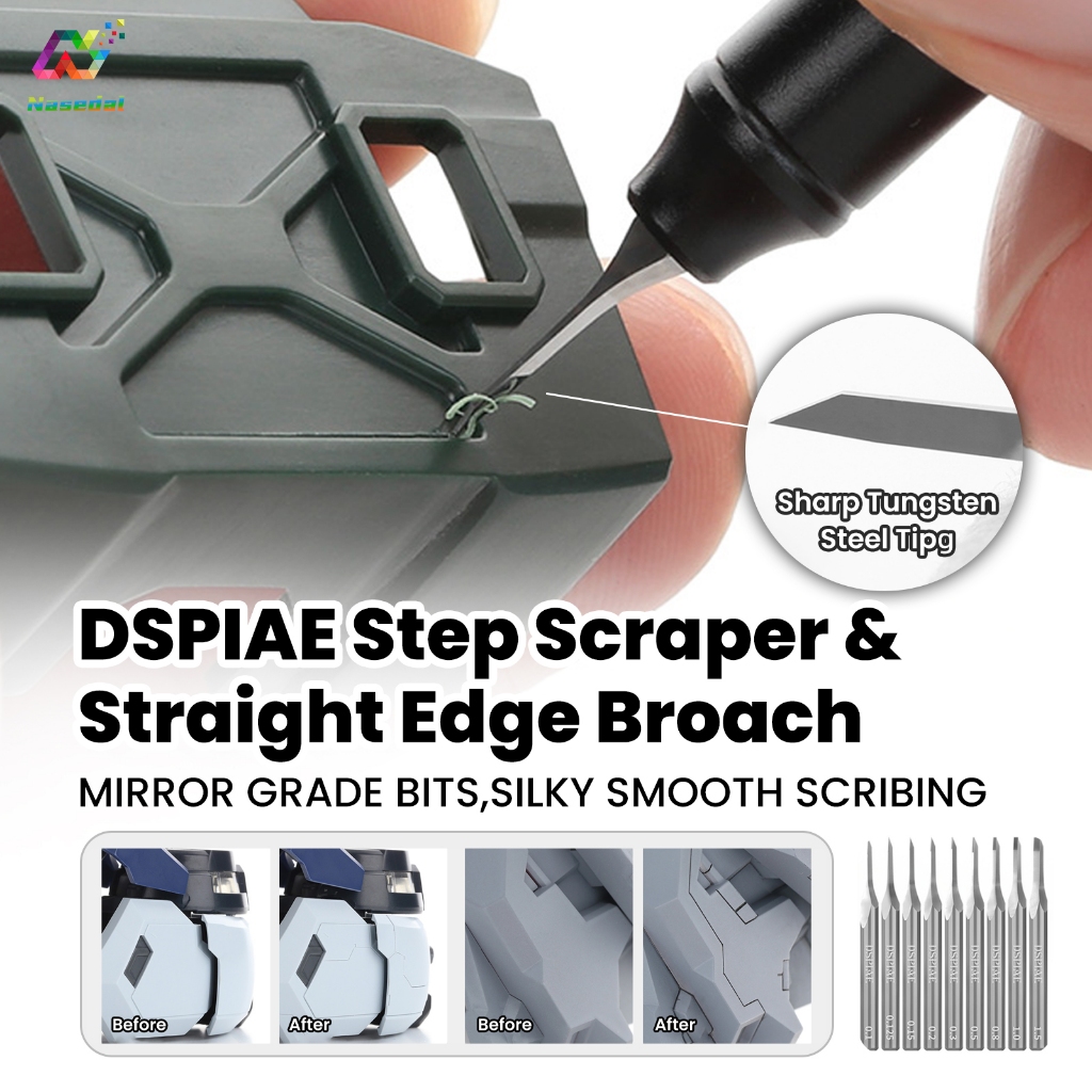 DSPIAE ตรงขอบ Broach & Step Scraper สําหรับ Gundam Gunpla ทหารรุ่น Ultra ที่แม่นยํา Scribing ทําเครื่องมือ Enhanced Detailing Hobby DIY เครื่องมือ