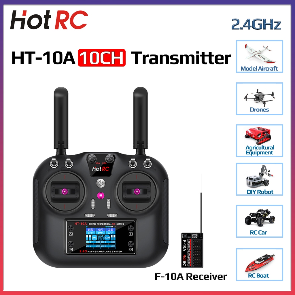 HotRC HT-10A 10CH 2.4G PWM เครื่องส่งสัญญาณ F-10A ตัวรับสัญญาณวิทยุระบบสําหรับ RC เครื่องบินรีโมทคอน