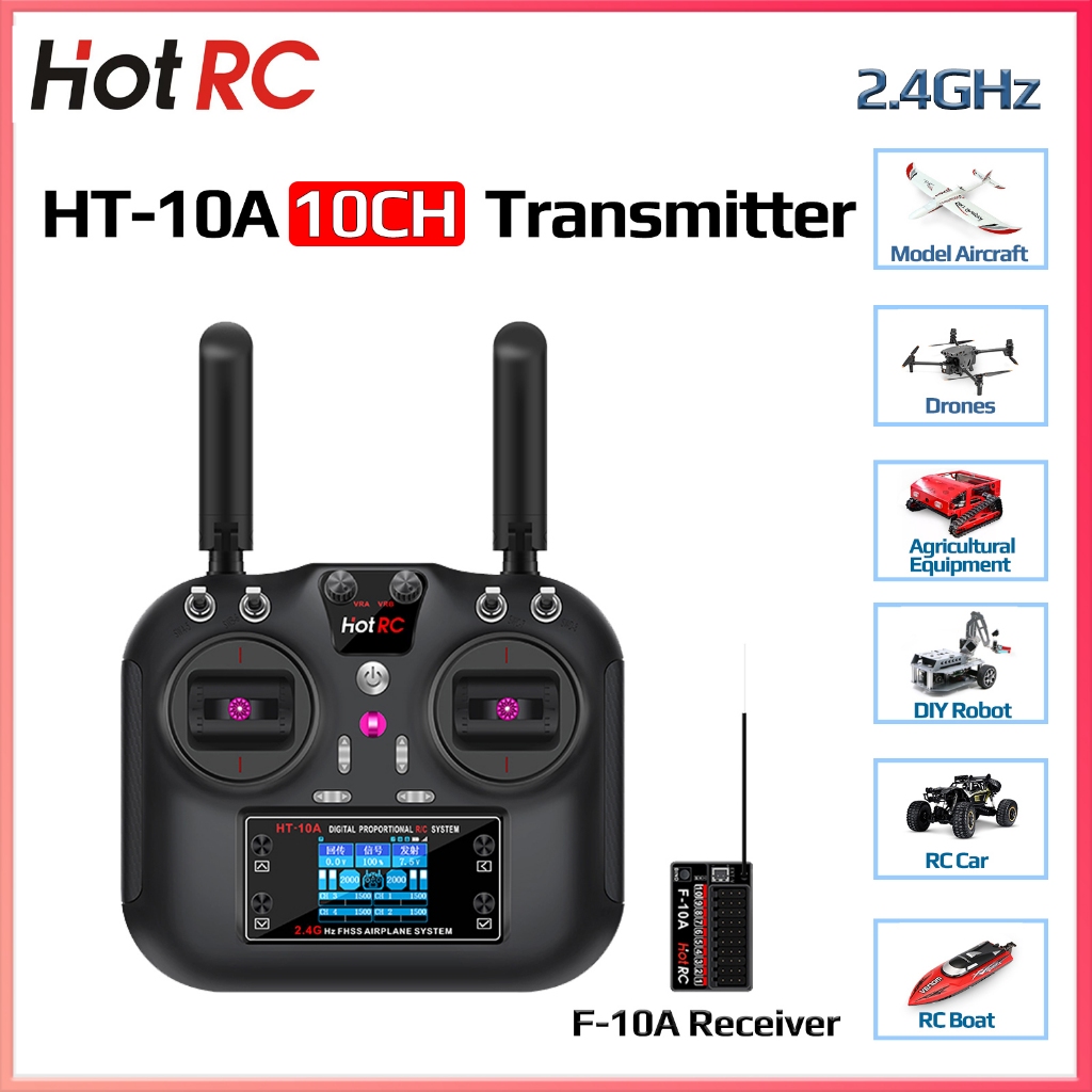 HotRC HT-10A 10CH 2.4G PWM เครื่องส่งสัญญาณ F-10A ตัวรับสัญญาณวิทยุระบบสําหรับ RC เครื่องบินรีโมทคอน