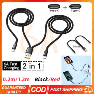 2 In 1 สายชาร์จ USB Type C แยก Y 6A ชาร์จเร็ว สําหรับอุปกรณ์ Type C สายชาร์จ